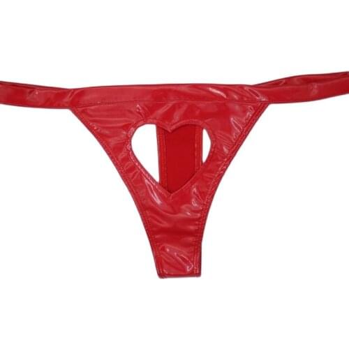 Wet Look Shiny PVC PU Leather String Women Thongs And G Strings Kawaii Heart Hollow Out Sexy Tanga T-back Thong Lingerie Tangas