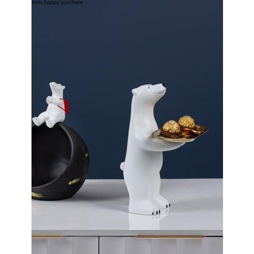 Creative Resin Polar Bear Storage Tray Candy Dessert Key Storage Tray Cute Cartoon Animal Sculpture Wedding Gift Home Decoration