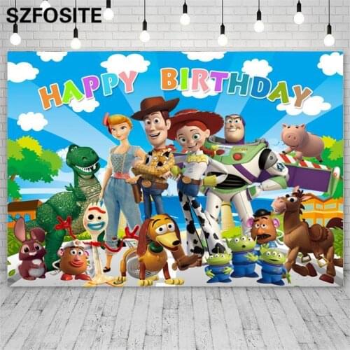 Cartoon Cowboy Boy Buzz Toy Animal Party Space Explore Background Children Birthday Decoration Photography Photo Vinyl Backdrop