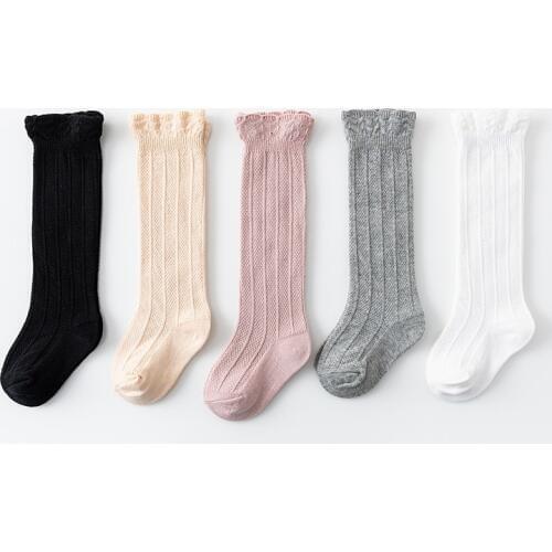 YUXIC Spring Summer Baby Girls Socks Knee High Long Soft Cotton Lace Baby Socks 0-5Y Tube Striped Socks