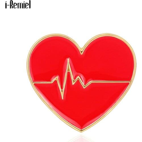 Red Heart Shape Brooches for Women Heartbeat Alloy Metal Enamel Pins Decoration Gift for Doctor Nurse Jewelry Pins for Backpacks