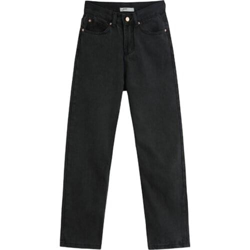 2021 New Jeans Woman High Waist Spring Casual Classic Streetwear Straight Pants Vintage Charcoal Black Wide Leg Denim Trouser