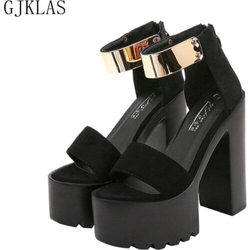 Womens High Heels Shoes Platform Sandals 14cm Block Heels Women Summer Sandals Fashion Woman Shoes Yellow Black Heel Platforms