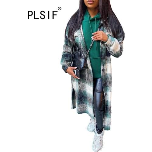 Lapel Single Breasted Grid Print Long Sleeve Women Coat High Street Casual Lady Fashion Women Top