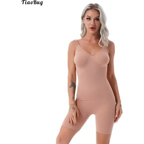 TiaoBug Women Postpartum Stretchy One-Piece Jumpsuit Body Shaper Adjustable Strap Elastic Short Bodysuit Corset Bustier Corselet