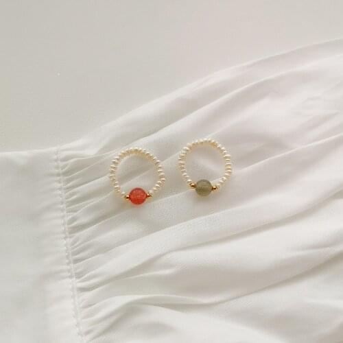 2021 New Personality Vintage Trendy Irregular Baroque Pearl Simple Geometric Elastic Ring For Women Girls Party Jewelry Hotsale