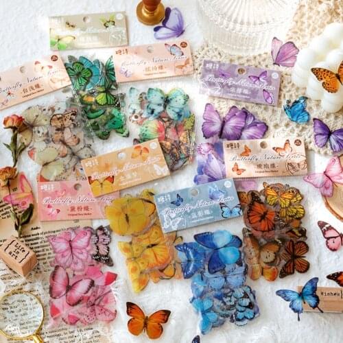 1/40Pcs Hot Romantic Butterfly PET Sticker Pack Vintage Scrapbooking Diary Handbook Notes Decorative Stickers Kawaii Stationery