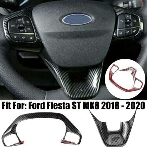1 Set ABS Carbon Fiber Car Steering Wheel Trim Control Button Frame Cover Accessories for Ford Fiesta ST MK8 2018-2020