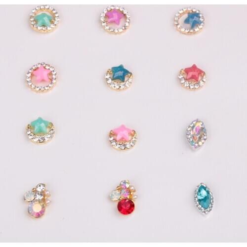 Fashion 10pcs Colorful Rhinestone Moon Star Nail Design Alloy 3d Nail Aart Supplies Decorations Accessories ER023