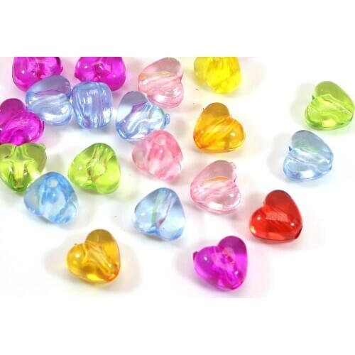 200 Mixed Color Transparent Acrylic Smooth Heart Beads Charm 10X9mm Jewelry Make