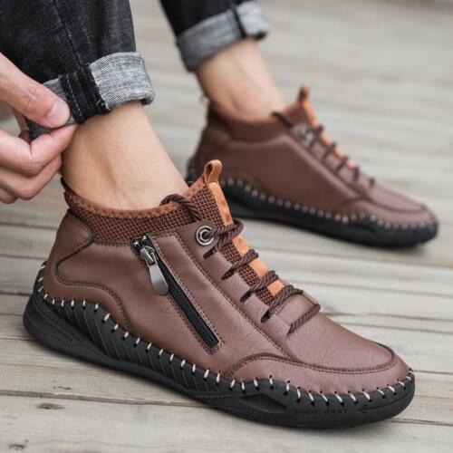 Spring Autumn Man Boots genuine Leather Lace-Up ankle Boots Comfortable fashion Winter Shoes men Footwear big size 48