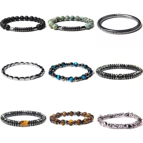 Irregular Shape Hematite Bracelets Men Black Slice Hematite Natural Tige Eye Bracelet For Women Stone Beads Fengshui Jewelry