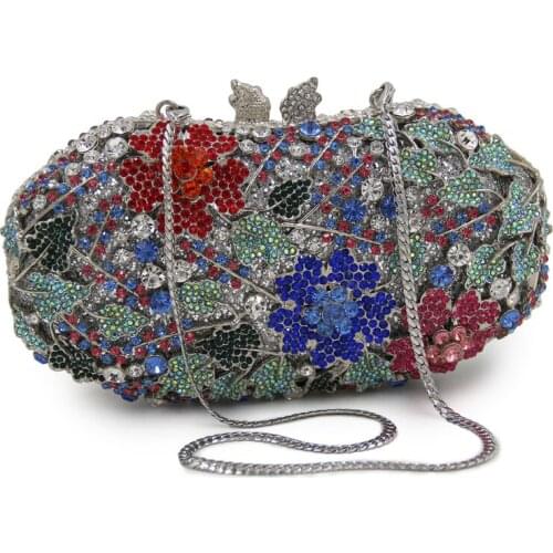 XIYUAN BRAND Silver Metal Clutch Purse Evening Bags Clutches Women Party Handbags Multicolor Female Crystal Diamond Chain Purse