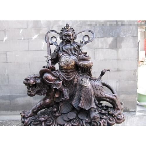 Fast shipping USPS to USA S0613 15 Chinese Pure Red Bronze Copper inviolable god of wealth Ride on Tiger Statue