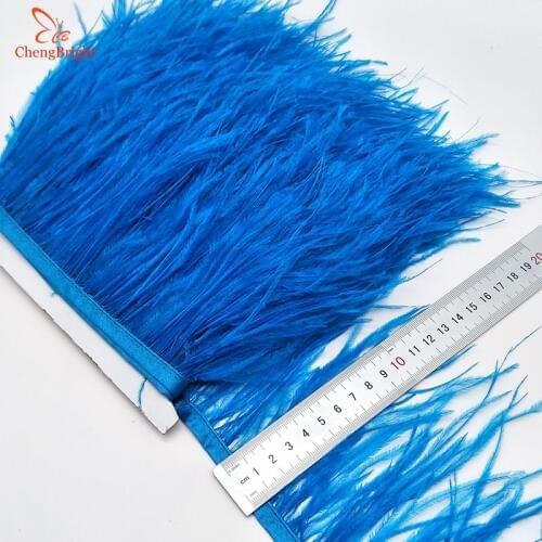 ChengBright Wholesale High Quality 10Yards Sky blue Ostrich Feather Ribbon Ostrich Feathers Trim Fringe Clothing Decoration diy