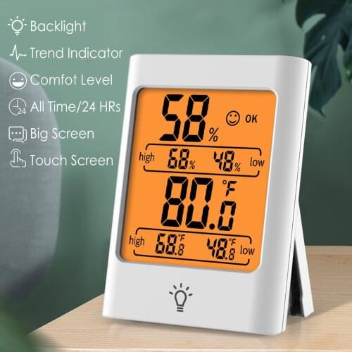 Digital Hygrometer Indoor Thermometer Temperature Humidity Meter Mini Weather Station Room Thermometer With Touch Back Light