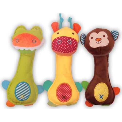 Baby Animal Hand Bells Plush Baby Toy monkey&crocodile&donkey dolls High Quality Newbron Gift B0680
