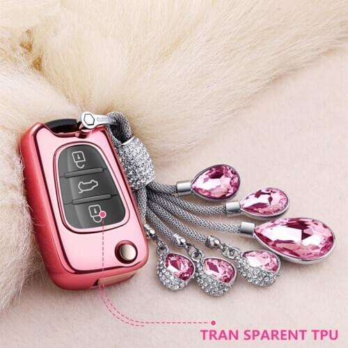 For Hyundai I30 IX35 Avante Artificial Crystal Pendant Full-Protective TPU Soft Folding Key Case Shell Key Holder Key Covers