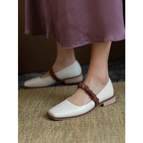 EshtonShero Women Pumps Fashion Genuine Leather Low Heels Shoes Square Toe Paltform Wedding Woman Mary Jane Dress Wedding Shoes