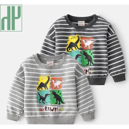 HH Spring Childrens Clothing for Boys Cartoon Dinosaur Cotton Stripe Sport Toddler Boy Sweatshirt Baby Clothes Causal Kids