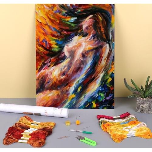 Oil Painting Style Flow Love Printed 11CT Cross-Stitch Complete Kit Embroidery DMC Threads Handicraft Painting Craft Design