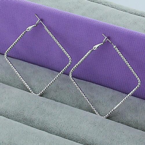 Classic Simple 925 Sterling Silver Jewerly 4.0cm Square Round Hoop Earrings For Women Wedding Party Bijoux