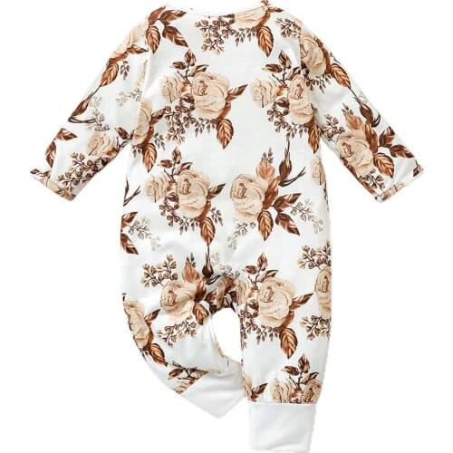 Citgeett Autumn Lovely Baby Girls Boys Jumpsuits Flowers Printed Long Sleeve Zipper Button Romper Spring Outfits Clothes