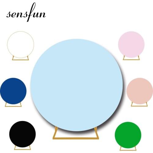 Sensfun Pure Blue White Round Circle Backdrop Cover Wedding Baby Shower Birthday Party Decor Elastic Photo Background Banner