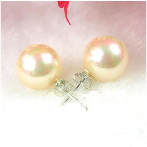 Hot Sale 12MM Yellow Color Round Sea Shell Pearl Stud Stick Earrings S925 Stering Silver Fine Jewelry Charming Lady Gift