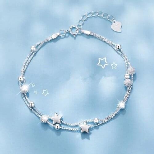 925 Sterling Silver Stars Round Beads Charm Bracelet&Bangle For Women Elegant Party Jewelry sl028