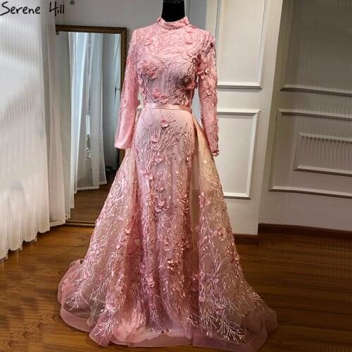 Muslim Romantic Mermaid Prom Dresses 2020 Long Sleeves Handmade Flowers Formal Gowns Serene Hill DLA6308