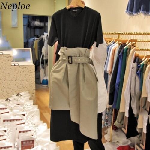 Neploe Korean Two Pieces Women Dresses Short Sleeve Patchwork New Fashion Vestido O-neck 2021 Summer New Design Dress 68404