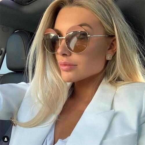 New high quality Round Sunglasses Men Stylish Brand designer Retro Leather Sun Glasses Women Shades Glasses UV400