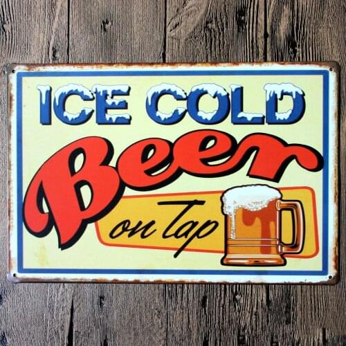 Original Retro Design Ice Beer Tin Metal Sign Wall Art | Thick Tinplate Print Poster Wall Decoration for Bar