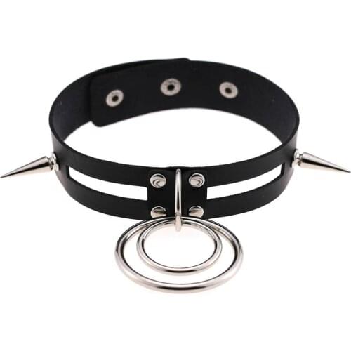 ZIMNO Goth Necklace for Women Men Sexy PU Leather Sexy Collar Restraints Slave Neck SM Toys Chains Restraint Punk Gothic Jewelry