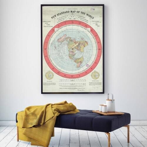 Poster 1892 Flat Earth Map Movie Posters and Prints Canvas Painting Wall Art Picture for Living Room Home Decor