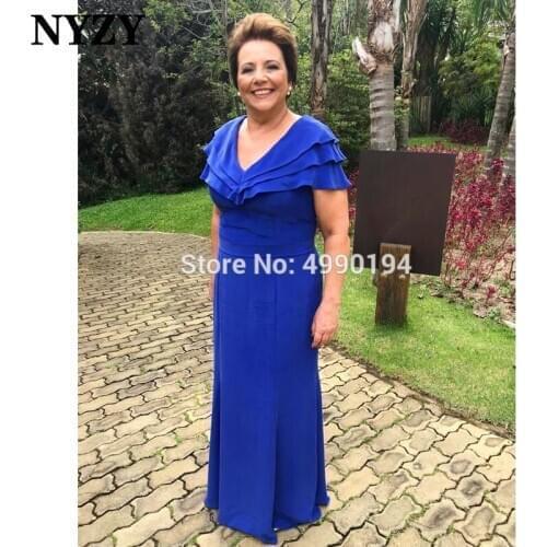 NYZY M163 Royal Blue Wedding Guest Dress Party Cape Sleeve V Neck Lycra Mother of the Bride Dresses Elegant abendkleider 2019