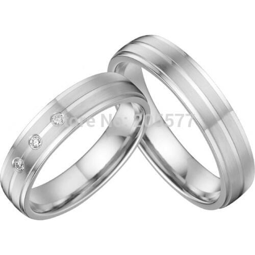 Custom health titanium silver color wedding band engagement ring sets pair