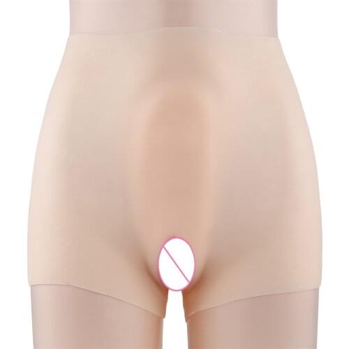White shemale silicone penetrable fake vagina pant artificial false buttock latex underwear crossdresser DragQueen transgender