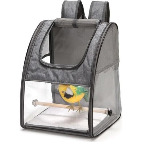 Transparent Parrot Carrier Backpack with Stand Perch Travel Breathable Bird Box Q0KA