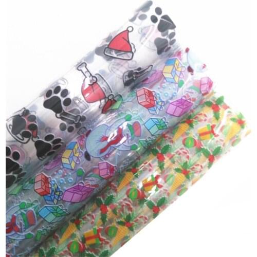 Christmas Gifts Snowmen Printed Jelly Leather Transparent See Through TPU Printed Sheets For Bows Earrings DIY R037B