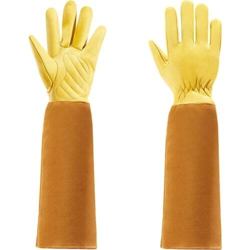 Gardening Gloves for Women and Men Thron Proof Rose Pruning Cow Leather Gloves with Long Forearm Protection Gauntlet