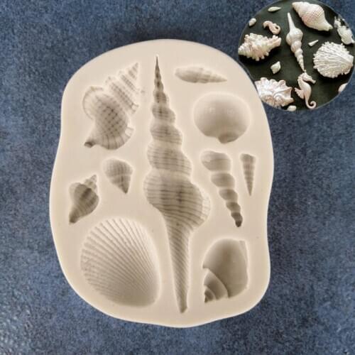 DIY Fondant Cake Silicone Molds Dry Pez Molding Mold Conch Shells Pearl Seahorse Marine Theme A1298