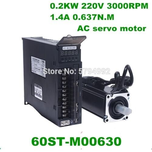 60ST-M00630 220V 200W AC Servo motor 0.2KW 3000RPM 0.637N.M. Single-Phase ac drive permanent magnet Matched Driver