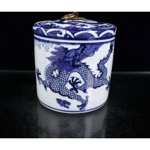 Blue and White Chinaware Porcelain Dragon Pattern Can Cap Tea Can Storage