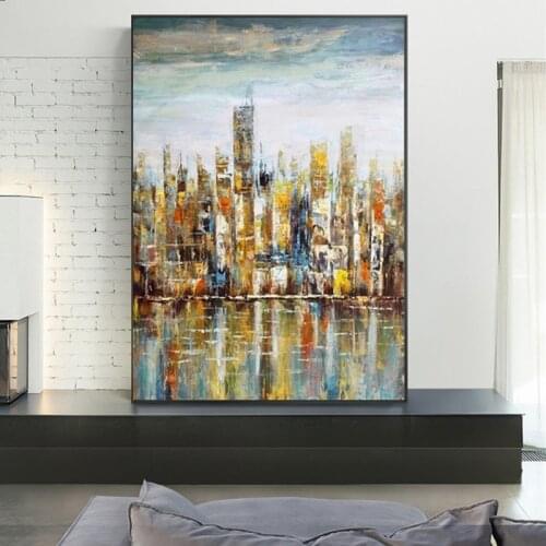 Modern Abstract Colorful Building Oil on Canvas Painting Wall Art Poster and Print Wall Art Picture for Living Room Home Decor