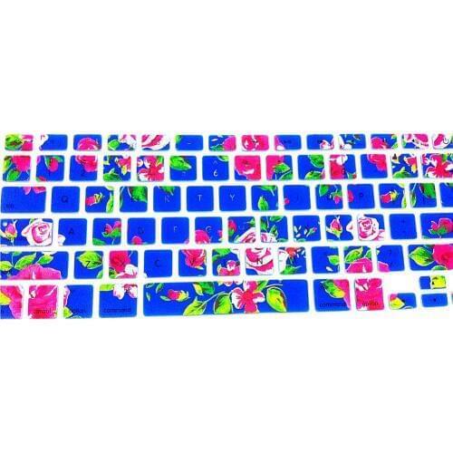 US Version Ultra-thin Silicone Keyboard Cover for MacBook Air Pro Retina 13 15 17 Chinese Style Blue background Decorated Roses