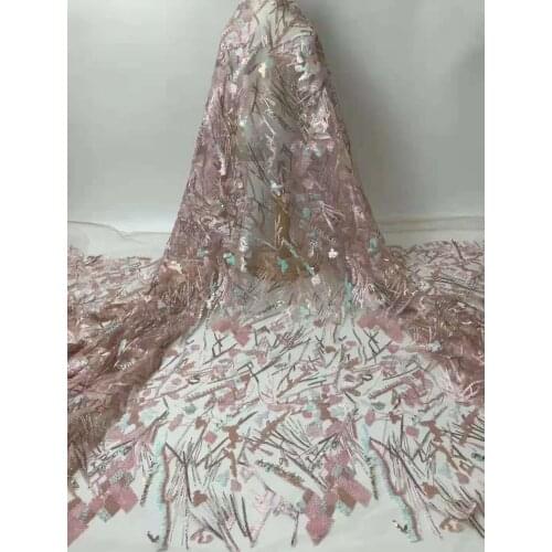 High Quality French Tulle Sequin Embroidered Mesh Fabric Wedding Banquet Dress Womens Skirt Lace Fabric Africa Nigeria 5 Yards