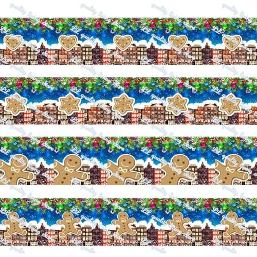 WL 1’Christmas Biscuit Printing Grosgrain Ribbon Hair Bow Diy Christmas Party Decoration Craft Supplies Packaging 50 Yards