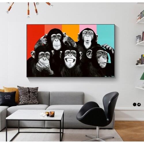Funny Monkeys Graffiti Canvas Paintings Wall Posters And Prints Modern Animals Wall Art Canvas Pictures Kids Room Bedroom Decora
